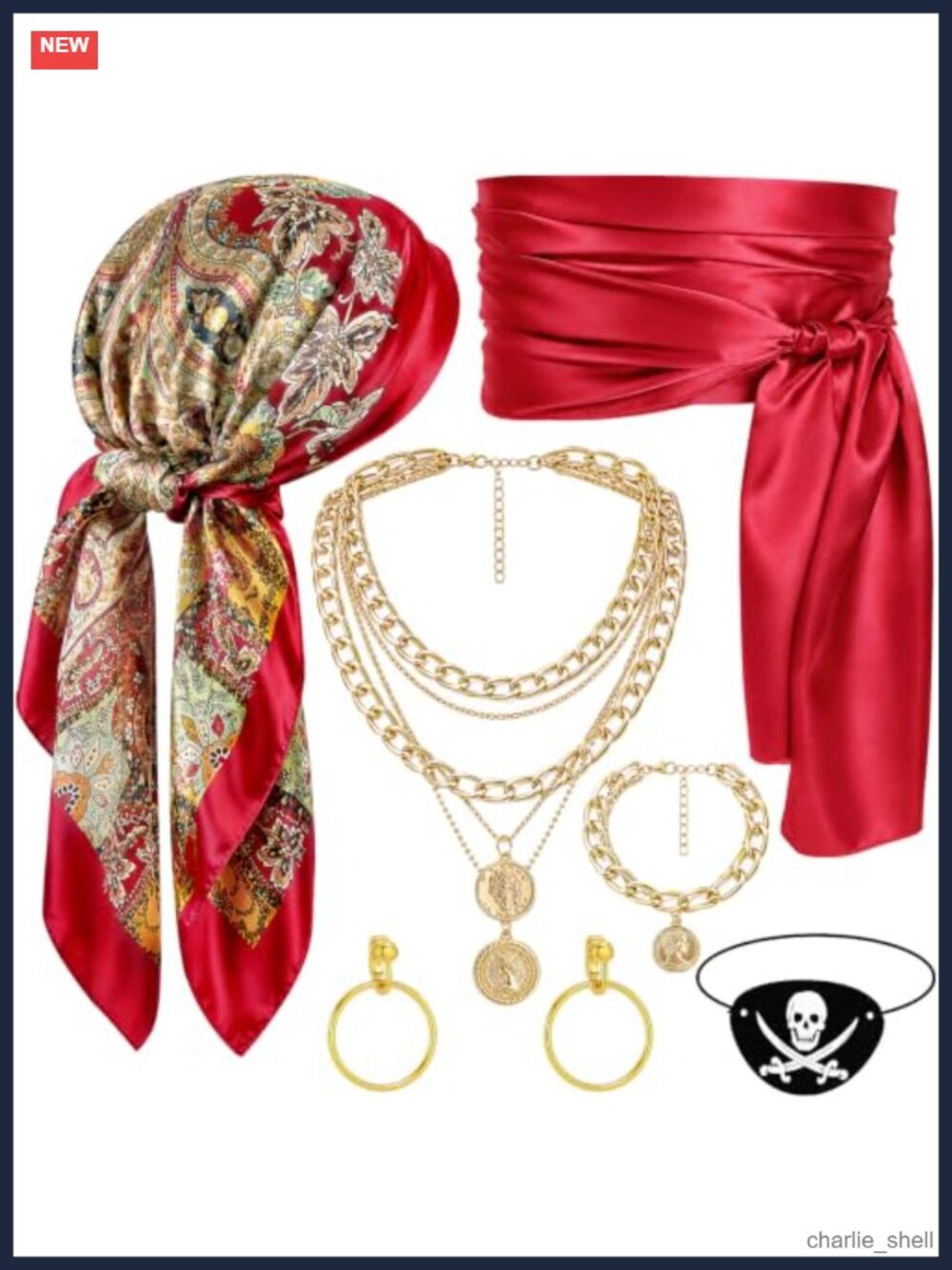 6 Piece Pirate Costume Accessory Set for Halloween Cosplay Unisex Adult